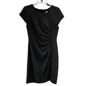 Julian Taylor Glitter Sheath Dress Sunburst Ruched Cap Sleeve Gray Size 12 Zip